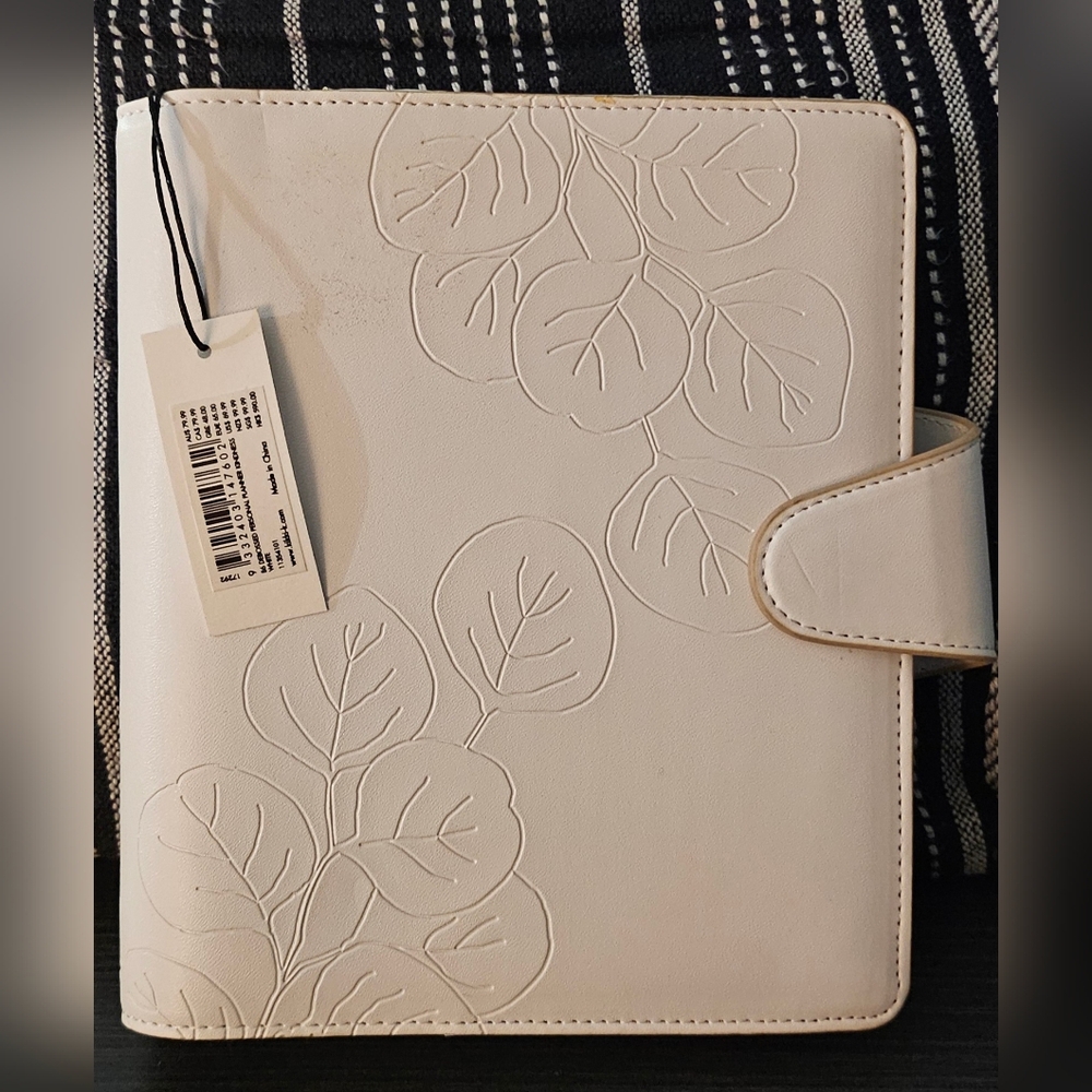 B6 White Embossed Leaf Planner/Organizer.  NON-Leather.